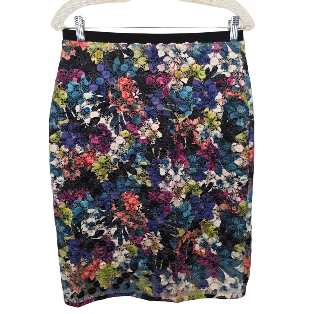 Tahari Black Multicolor Rainbow Lace Lined Pencil Skirt Sz 6 Party Office